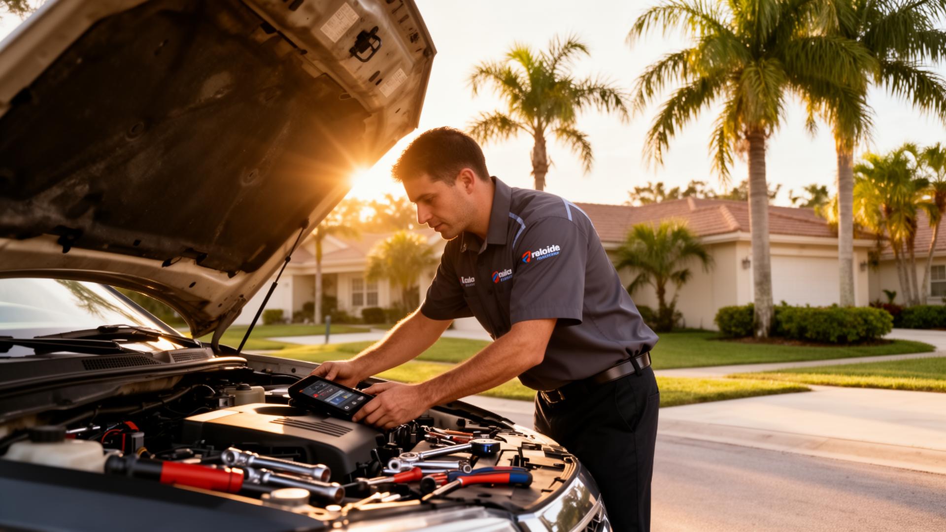 Mobile Mechanic working on a vehicle at a customer location in Panama City
